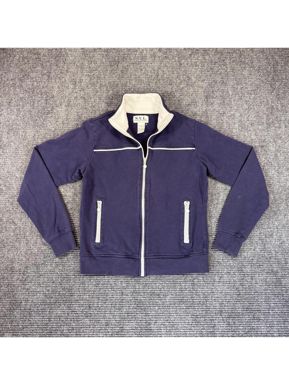New York Laundry Full Zip Sweatshirt Men's Blue Ivory Pockets Sports Y2K - Small